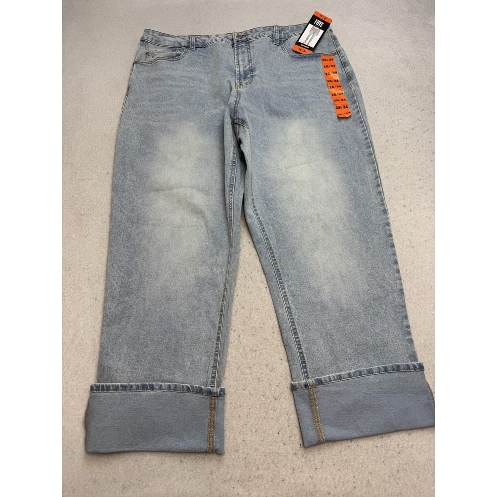 Frye Jeans Womens 16/34 Light Wash High Rise Straight Cuffed Stretch 34x29